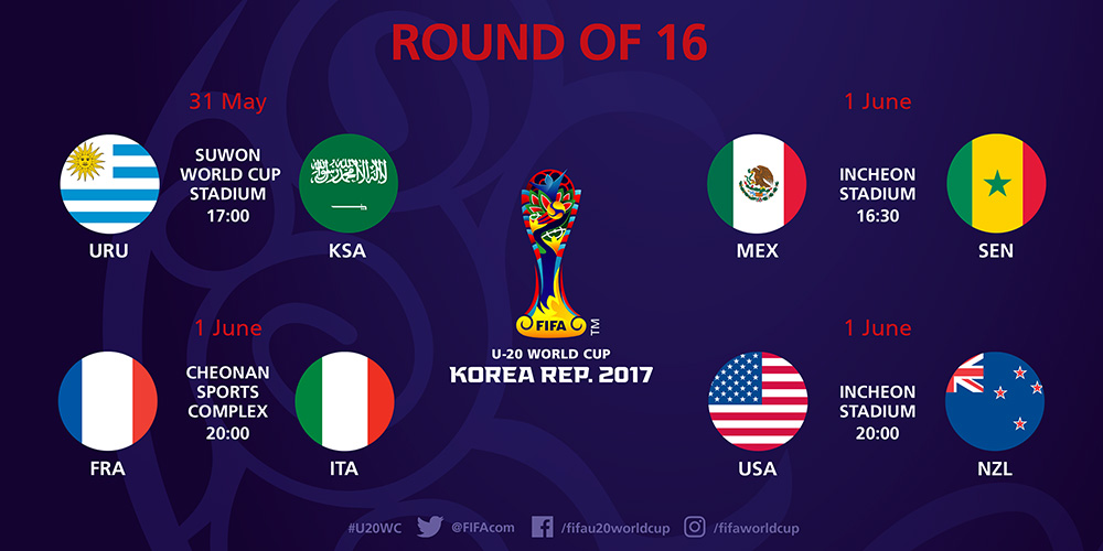 Lịch thi đấu - Kết quả U20 World Cup (TỨ KẾT, BÁN KẾT, CHUNG KẾT) lich thi dau u20 the gioi 2017 hom nay, lich thi dau u20 world cup 2017 ngay hom nay