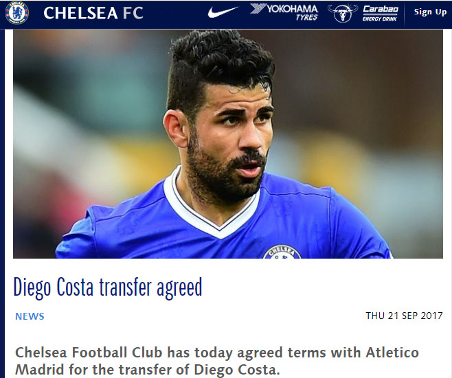 Trang chủ Chelsea thông báo vụ Costa Trang chủ Chelsea thông báo vụ Costa