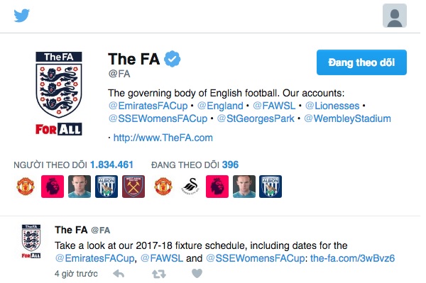 FA đang thông báo lịch diễn ra trận siêu cúp trên Twitter FA CUP, Community Shield, Premier League, Chelsea, Arsenal