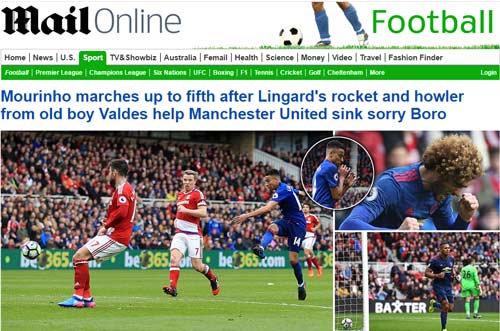 Daily Mail ngỏ ý khâm phục Man Utd vì chiến tích 18 trận bất bại Bóng đá Anh, HLV Mourinho, báo chí Anh, Ngoại hạng Anh, Premier League, ket qua bong da anh