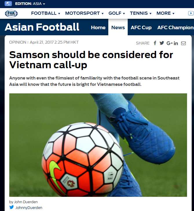 Fox Sport Asia khuyên ĐTVN nên gọi Hoàng Vũ Samson ĐTVN, vòng loại Asian Cup 2019, Hoàng Vũ Samson, Hà Nội FC, Công Vinh
