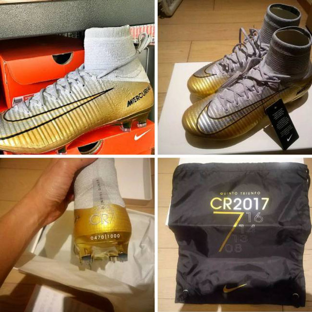 Giày mà Nike làm sẵn để kỉ niệm Ronaldo lần thứ 5 giành QBV qbv 2017, trao qbv 2017, ronaldo, messi, ket qua qbv 2017