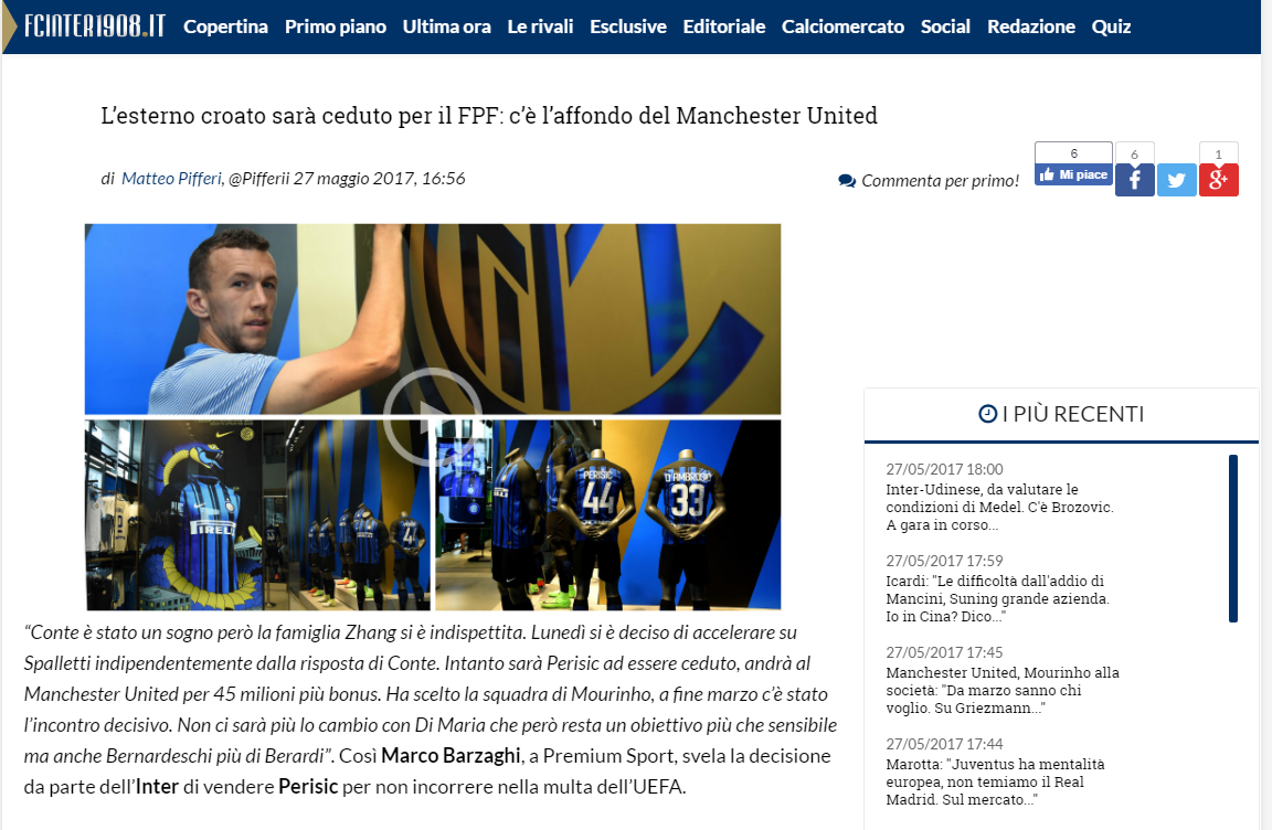 Thông tin về việc Perisic tới MU trên trang FCInter1908 tin chuyen nhuong MU, Perisic, Man Utd, tin chuyen nhuong Man Utd, Inter Milan, Ivan Perisic