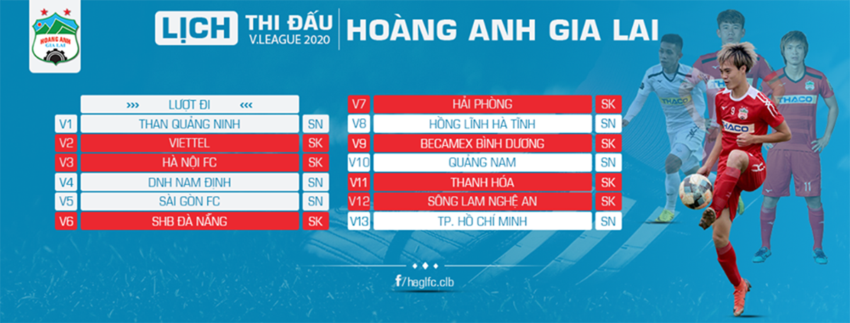 Lịch thi đấu lượt đi V-League 2020 của HAGL. Ảnh: HAGL FC hagl v-league 2020