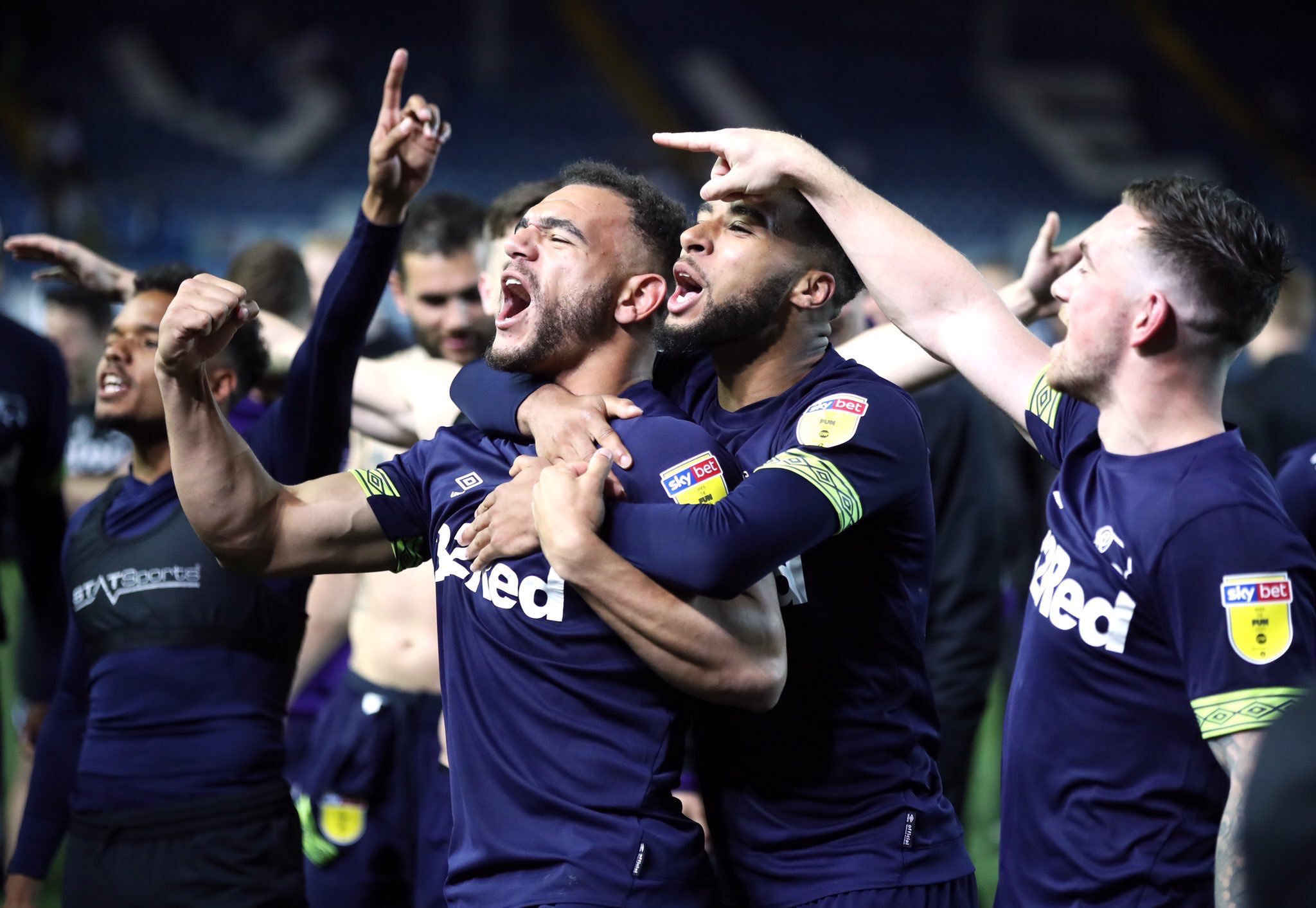 Các cầu thủ Derby County ăn mừng bàn thắng ấn định thắng lợi leeds vs derby, play-off thăng hạng, lên hạng, lampard, derby county, leeds, ngoại hạng anh, chung kết thăng hạng