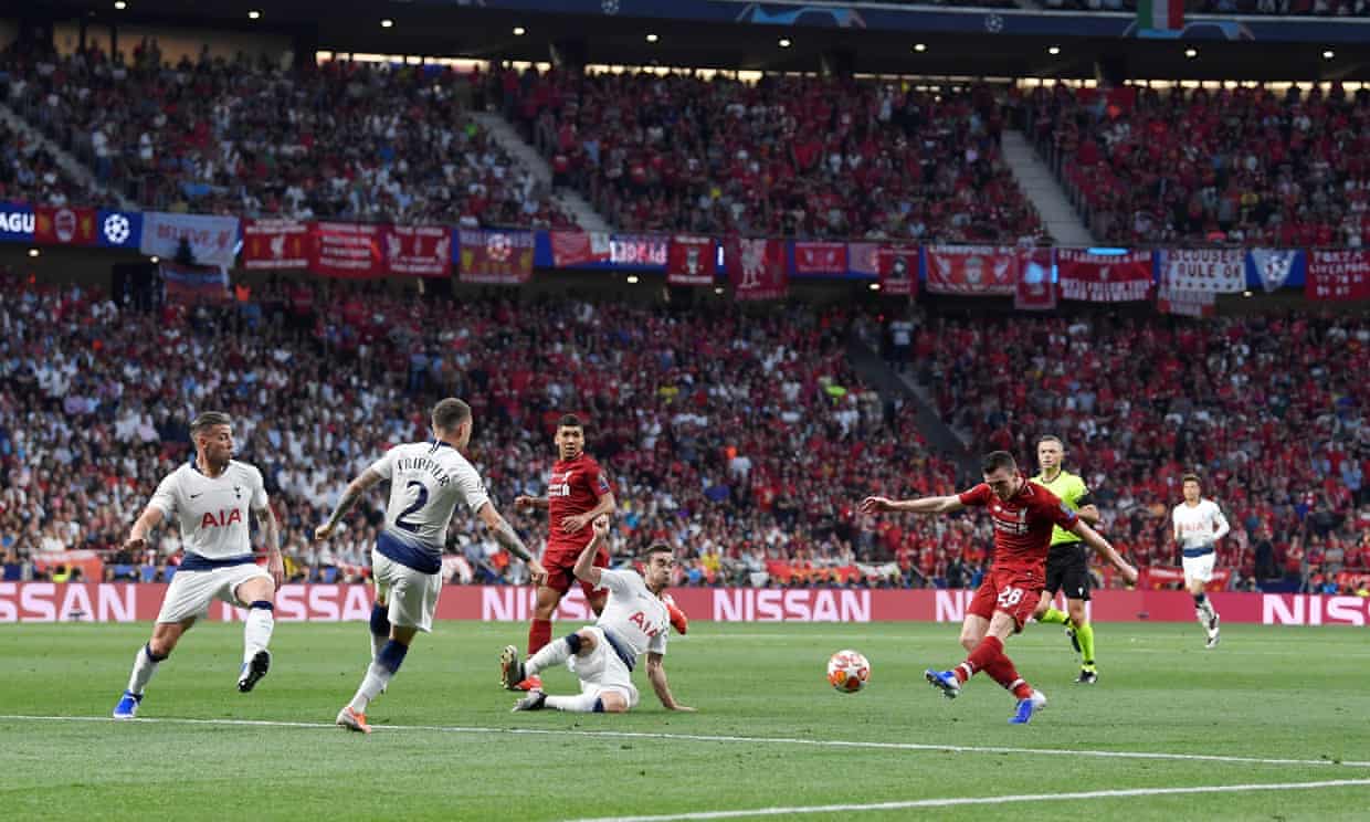 Robertson sút xa đầy uy lực trực tiếp chung kết c1, trực tiếp Liverpool vs Tottenham, chung kết cúp c1 2019, chung kết champions league, Tottenham, Liverpool, Liverpool vs Tottenham, Tottenham vs Liverpool