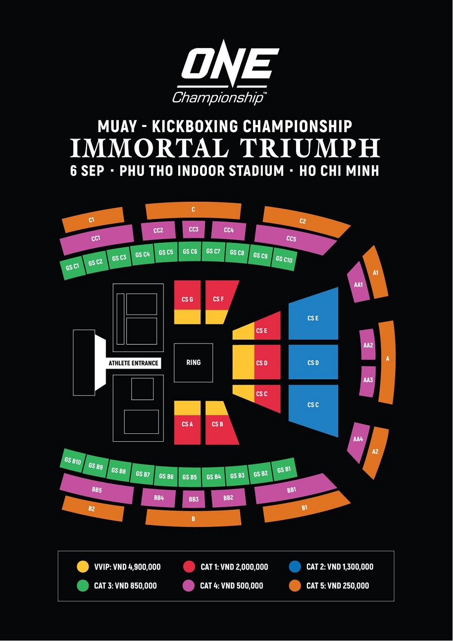 Sơ đồ các khu vực và giá vé tại ONE: IMMORTAL TRIUMPH ONE Championship, giá vé ONE Championship, cách mua vé xem ONE Championship tại Việt Nam, ONE Việt Nam,