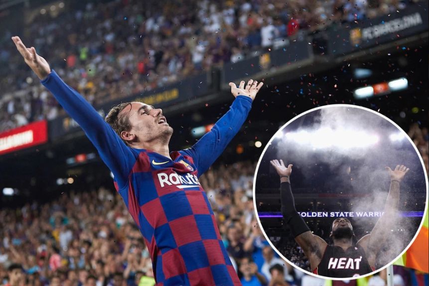 LeBron James và Messi là cảm hứng cho màn ăn mừng của Griezmann. Ảnh: The Sun Griezmann, Barca, Barcelona, Griezmann ăn mừng, tiết lộ màn ăn mừng của Griezmann, Messi, La Liga