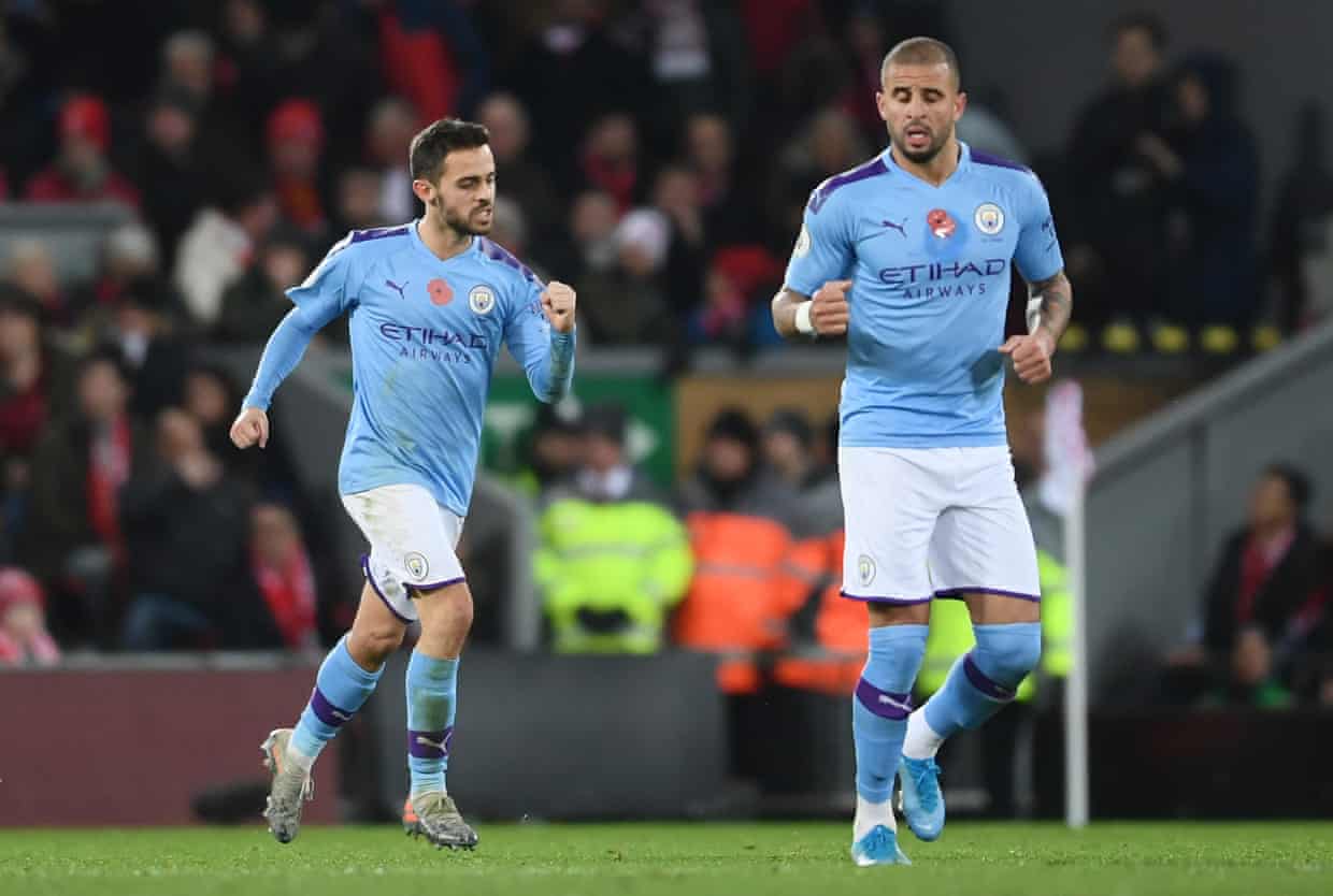 Bernardo ghi bàn cho Man City. Ảnh: The Guardian Trực tiếp Liverpool vs Man City, Liverpool vs Man City, Liverpool, Man City, trực tiếp Ngoại hạng Anh, Ngoại hạng Anh