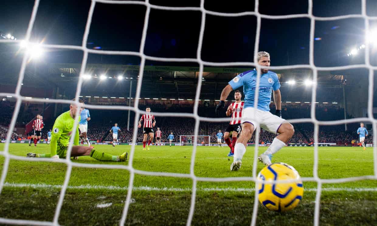 Aguero ghi bàn thắng duy nhất của trận đấu. Ảnh: The Guardian sheffield vs man city