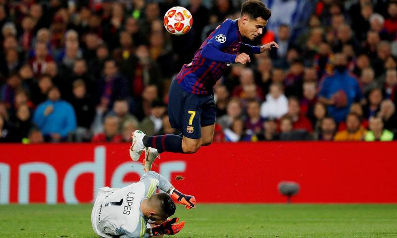 Thủ thành Lopes va chạm với Coutinho Lopes, thủ môn Lyon, Coutinho, thủ môn lyon mất trí nhớ, champions league, cúp c1, Barca 5-1 Lyon, anthony lopes