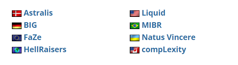 8 đội Legends từ  FaceIT Major
