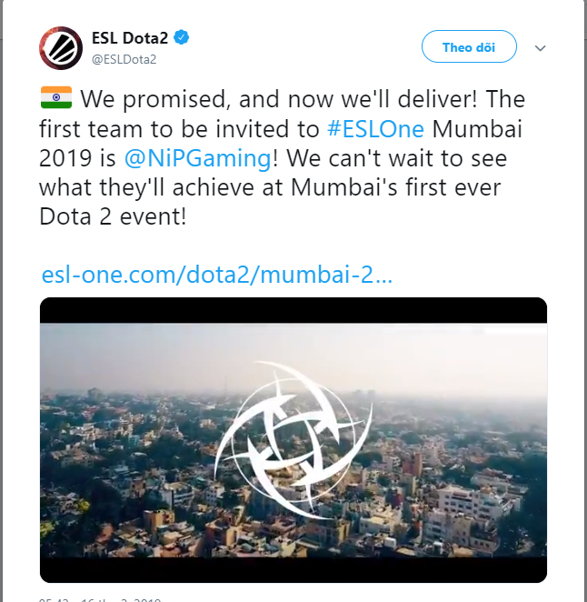 Dota 2, Ấn Độ, ESL One Mumbai 2019, Ninjas in Pyjamas, NiP