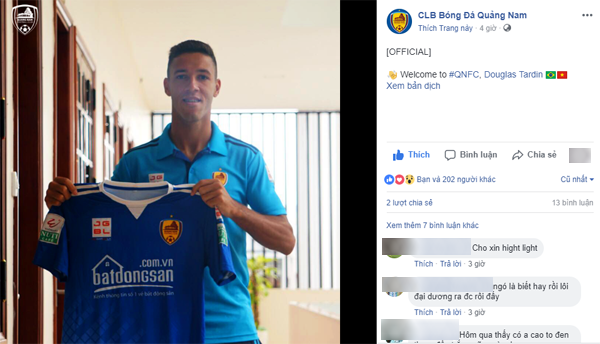 Quảng Nam xác nhận chiêu mộ Douglas bóng đá Việt Nam, V-League, tin tức V-League, HAGL vs Quảng Nam