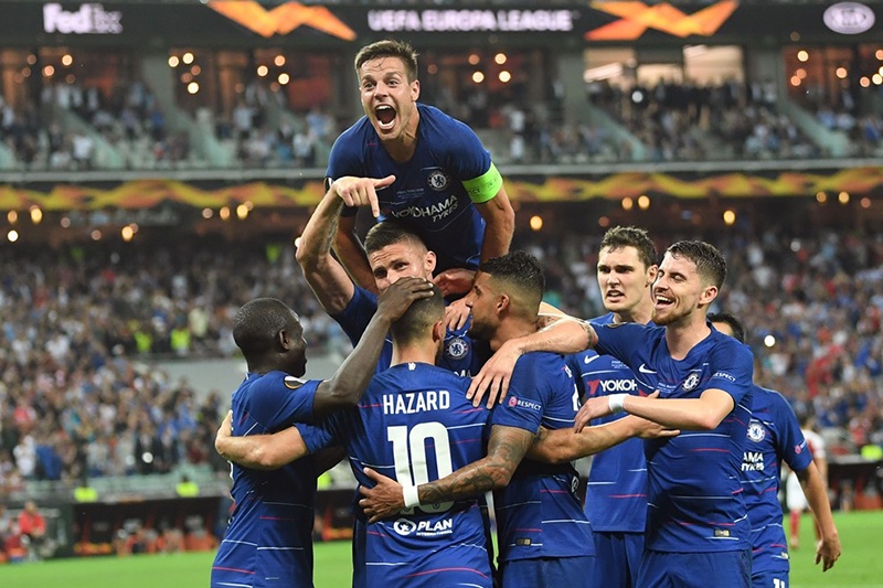 Các cầu thủ Chelsea ăn mừng chiến thắng chung cuộc 4-1 kết quả Europa League, kết quả Chung kết C2, Chelsea 4-1 Arsenal, ket qua ck c2, Arsenal, Chelsea