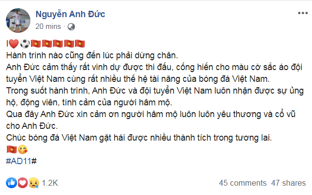 Anh Duc wrote on his personal website before the Vietnam vs Thailand match