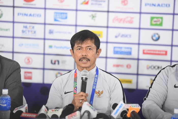 U22 Indonesia coach Indra Sjafri coach in the pre-match pressconfernce