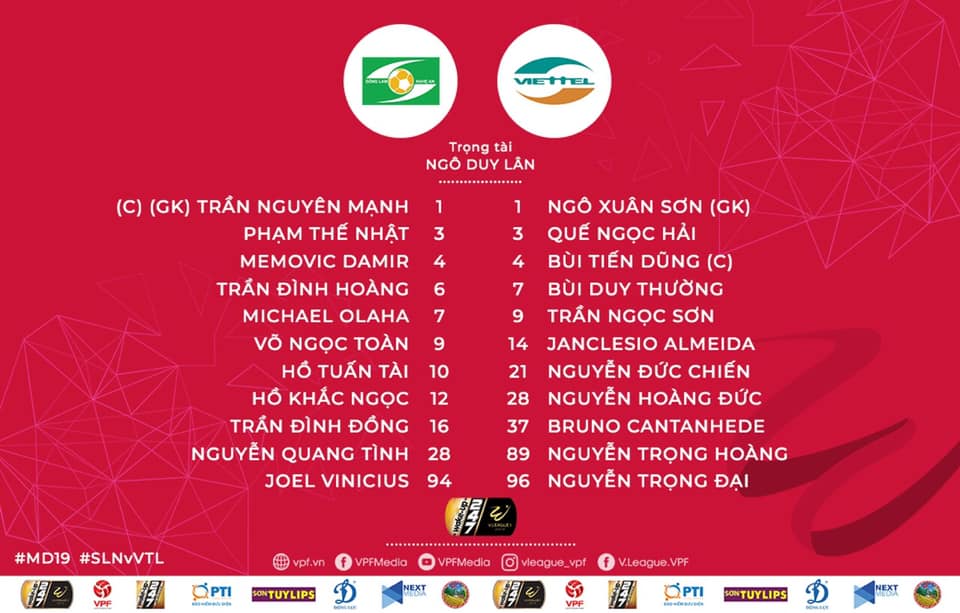 Đội hình ra sân SLNA vs Viettel trực tiếp slna vs viettel, link xem trực tiếp slna vs viettel, vòng 19 v-league 2019, slna