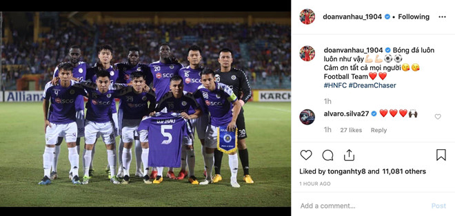 Đoàn Văn Hậu cảm ơn đồng đội trên trang cá nhân đoàn văn hậu, afc cup 2019, bán kết liên khu vực afc cup 2019, quang hải, hà nội fc vs altyn asyr