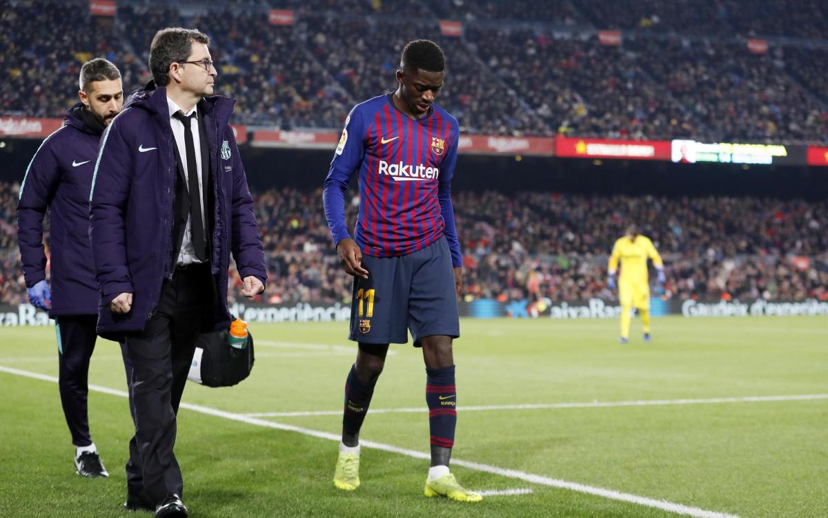 Cứ mỗi lần niềm tin quay trở lại thì chấn thương lại đến với Dembele. Ảnh: Internet Barca, La Liga, Messi, Dembele