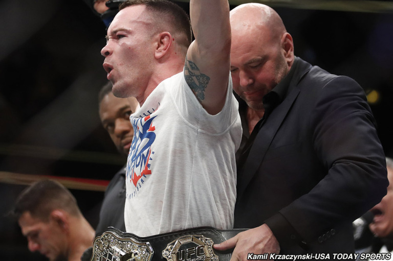 Chính Dana White là người trao chiếc đai tạm thời cho Covington, cũng chính Dana tuyên bố anh xứng đáng được tranh đai. ufc, tranh đai ufc, colby covington, covington nổi khùng,