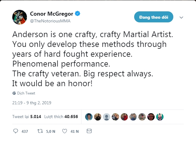 Conor chúc mừng Silva trên Twitter. ufc, mma, conor mcgregor, nate diaz, anderson silva, nick diaz,