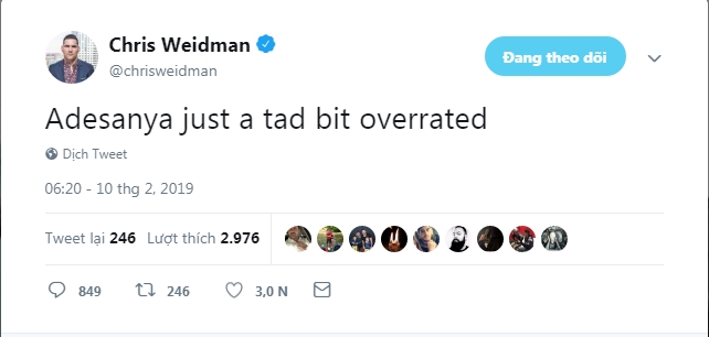 Nhận định ngắn gọn của Chris Weidman - 'overrated'. ufc, mma, anderson silva, israel adesanya,