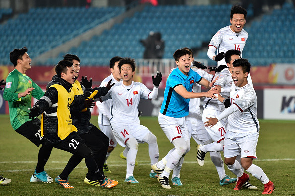 Niềm vui không trọn vẹn của cầu thủ U23 Việt Nam nhân dịp Tết Nguyên đán. Ảnh: AFC vff, u23 viet nam, viet nam, tien thuong