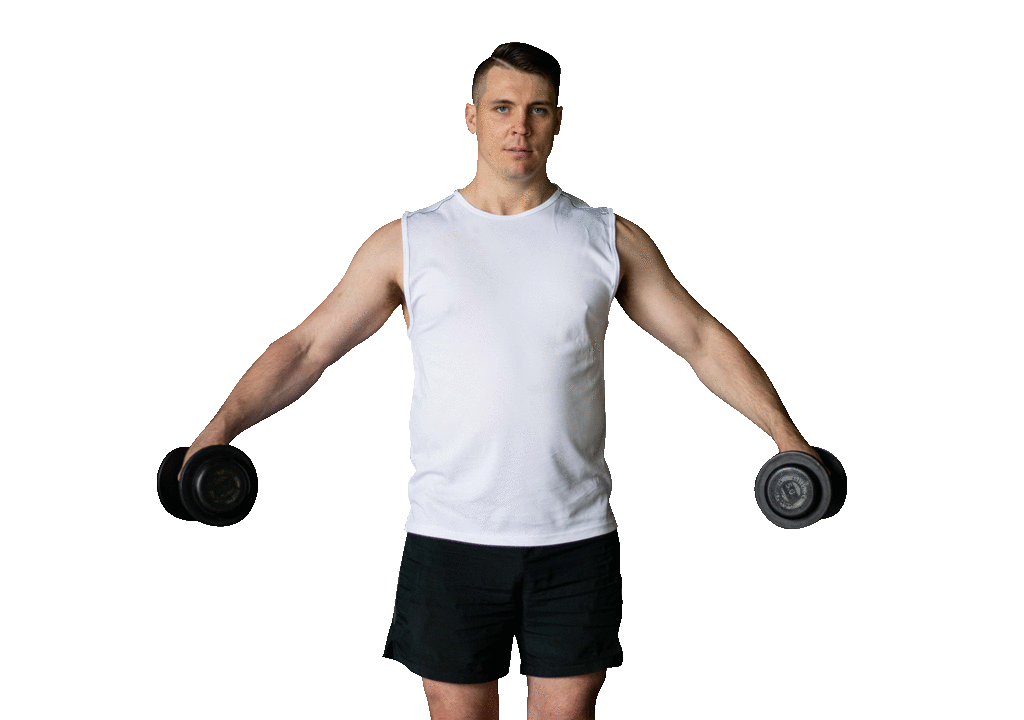 Dumbbell Lateral Raise – Đứng 2 tay dang tạ đơn lich tap gym cho nguoi moi tap nam