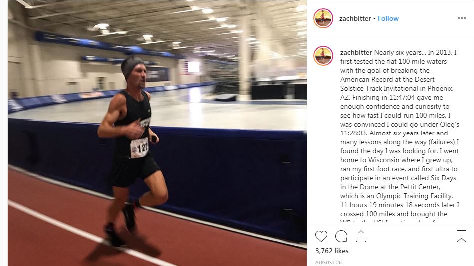 Zach Bitter chia sẻ trên trang cá nhân Instagram sau khi phá kỉ lục zach bitter pha vo ki luc chay 100 dam