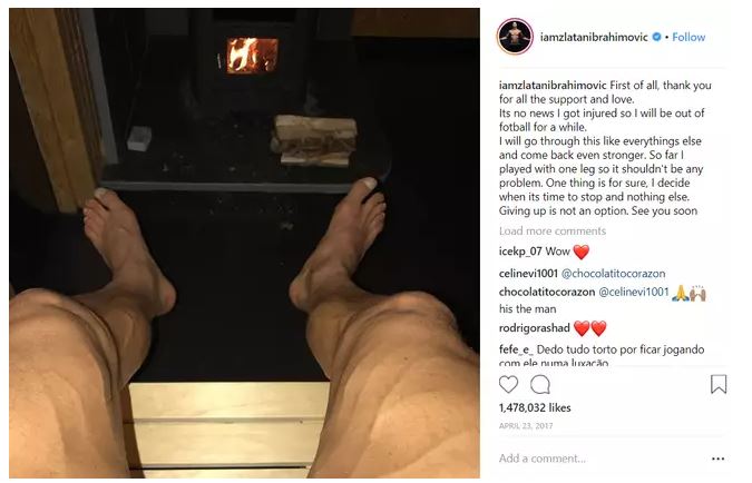 Ibra thường chia sẻ lời nhắn động lực lên mạng xã hội ibrahimovic