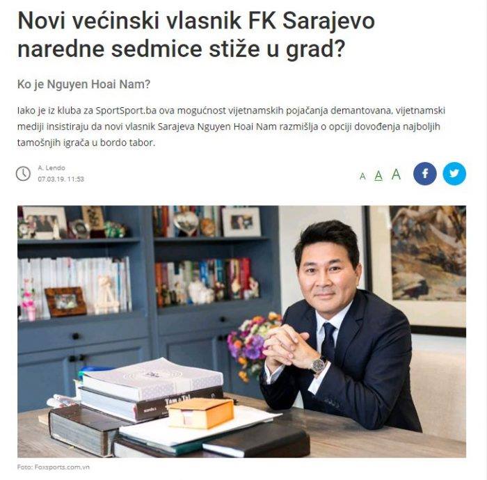 Doanh nhân Nguyễn Hoài Nam chính thức trở thành chủ tịch CLB Sarajevo (Bosnia) nguyen hoai nam