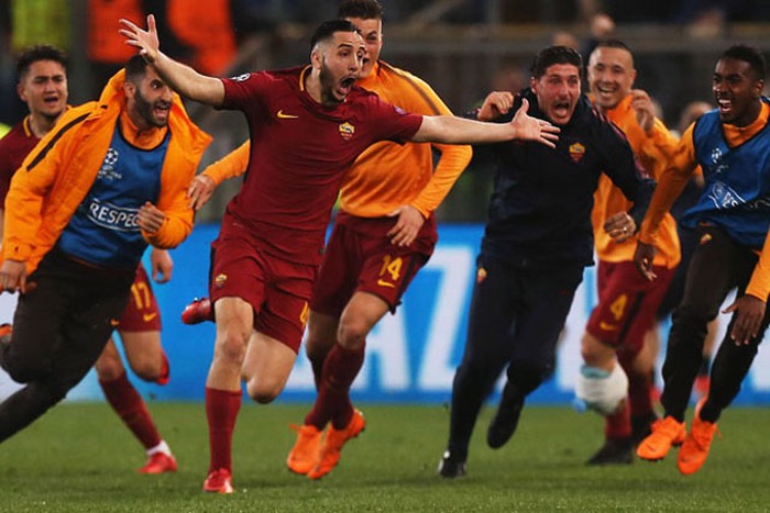Màn ăn mừng cảm xúc của Manolas và các cầu thủ Roma Champions League , lội ngược dòng , lội ngược dòng lịch sử , Real , Barca , Liverpool , Chelsea , Milan , PSG