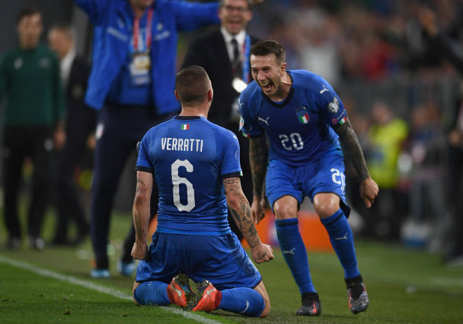 Verrati ăn mừng bàn thắng muộn kết quả Ý vs Bosnia, trực tiếp Ý vs Bosnia, vòng loại EURO 2020, video bàn thắng Ý vs Bosnia, Ý, Bosnia