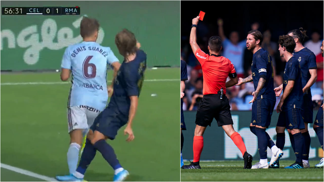 Pha phạm lỗi của Modric - Ảnh: Vietbao modrid, thẻ đỏ modric, la liga, luật mới la liga, giải tây ban nha, celta vigo vs real