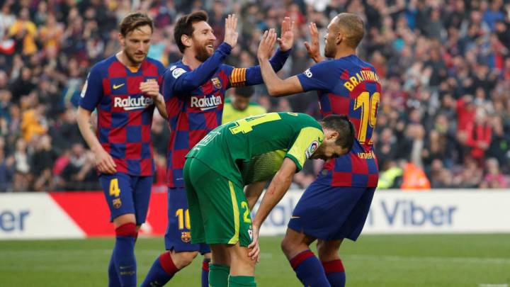 Braithwaite kiến tạo cho Messi ghi bàn thắng thứ 4 - Ảnh: AS Tân binh vô danh lập công lớn cho Barca trong ngày ra mắt