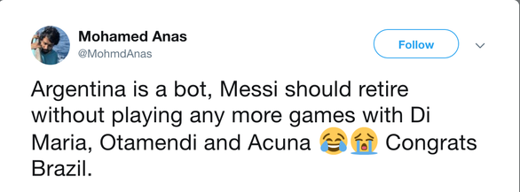 CĐV có nickname SsdrasAS viết: messi, messi từ giã đội tuyển, messi argentina, messi copa america, argentina, copa america, copa