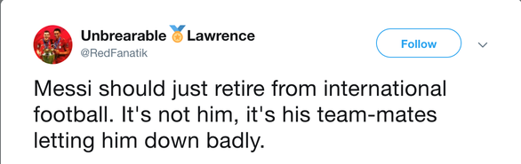 CĐV Lawrence: messi, messi từ giã đội tuyển, messi argentina, messi copa america, argentina, copa america, copa