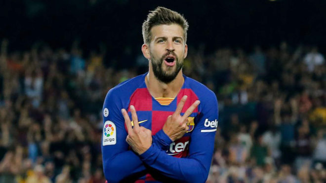 Pique ghi bàn trong chiến thắng 5-2 trước Valencia. Ảnh: Marca Barca, barcelona, barca vs dortmund, dortmund vs barca, đội hình barca, cúp c1, champions league, messi