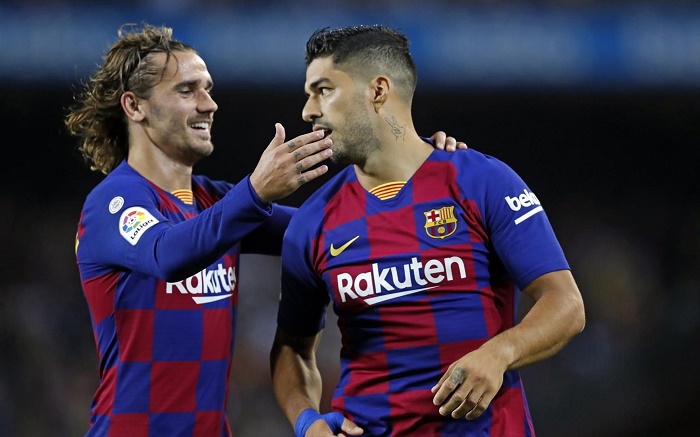 Vắng Messi, Griezmann và Suarez sẽ là niềm hy vọng trên hàng công của Barca. Ảnh: Barcelona Barca, barcelona, barca vs dortmund, dortmund vs barca, đội hình barca, cúp c1, champions league, messi