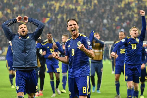 Thụy Điển ăn mừng sau khi chính thức giành vé dự VCK EURO 2020. Ảnh: Getty Images vòng loại euro, euro 2020, kết quả vl euro, kết quả vl euro 2020, kết quả vòng loại euro