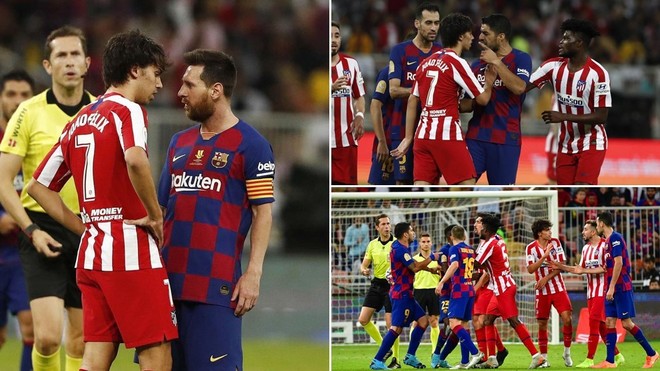Cuộc ẩu đả bắt nguồn từ Messi và Felix. Ảnh: Marca Barca 2-3 Atletico Madrid, Kết quả Barca vs Atletico Madrid, Siêu cúp Tây Ban Nha, Barca, Messi, Felix