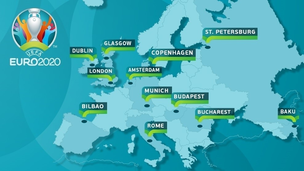 EURO 2020 sẽ diễn ra tại 12 thành phố khác nhau. Ảnh: UEFA VCK Euro 2020, Euro 2020, Euro, UEFA, giải vô địch châu âu