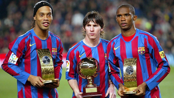 Ronaldinho, Eto'o và Messi từng tạo nên bộ ba nguy hiểm của Barca. Ảnh: Getty Ronaldinho, Eto, Barca, Brazil, Ronaldinho bị bắt, Ronaldinho đi tù
