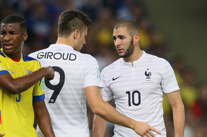 Giroud và Benzema khi còn trong màu áo ĐT Pháp. Ảnh: Getty Giroud, Benzema, Real Madrid, Chelsea, ĐT Pháp, World Cup, F1