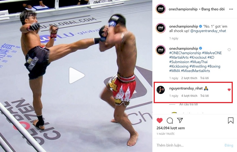 ONE Championship đăng lại khoảnh khắc Duy Nhất hạ knock-out đối thủ. Ảnh: Chụp màn hình Võ thuật, võ thuật Việt Nam, võ sĩ, MMA, Việt Nam, Nguyễn Trần Duy Nhất, độc cô cầu bại, ONE Championship