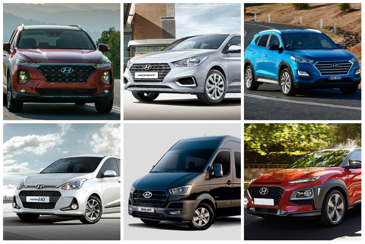 Các dòng xe ô tô của Hyundai: Hyundai Santafe, Hyundai Accent, Hyundai Tucson, Hyundai Grand i10, Hyundai Sorati, Hyundai Elantra