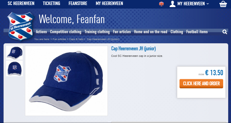 Chiếc mũ ở Fan Store của Sc Heerenveen bán với giá 13,5 Euro tương đương 348 nghìn đồng không chênh lệch quá nhiều với giá bán tại Việt Nam. Doan Van Hau, SC Heerenveen, ao dau doan van hau