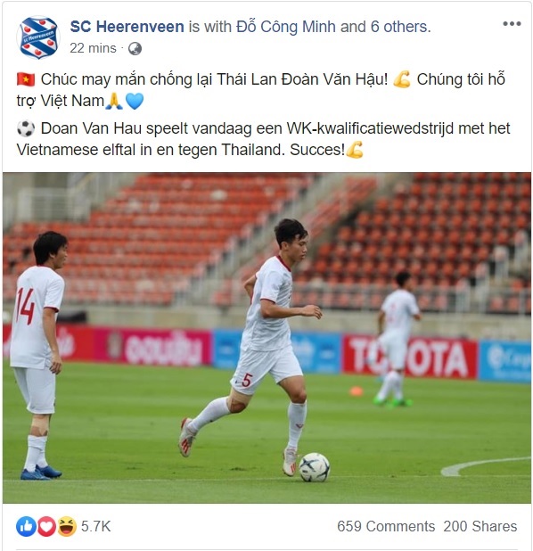 SC Heerenveen gửi lời chúc đến Đoàn Văn Hậu và ĐT Việt Nam Heerenveen
