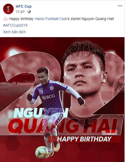 AFC gửi lời chúc sinh nhật đến Quang Hải